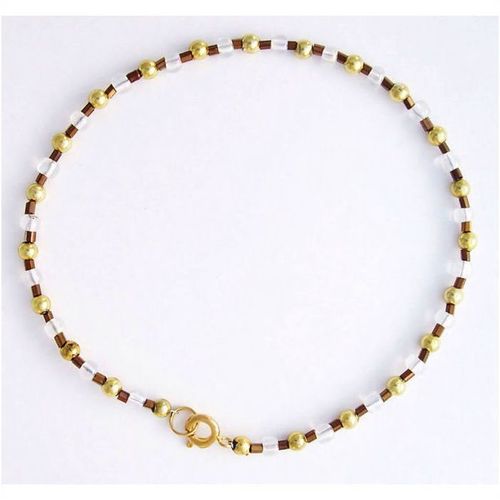 Anklet #003 gold plate + clear rainbow glass bead 10 inch ladies costume jewelry