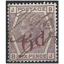 1883 SG162 6d on 6d Lilac Very Fine Used Fiscal Cancel Check Letters "BJ" . ..