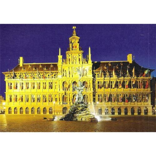 2502: Antwerp: Market Place - Town Hall at Night.