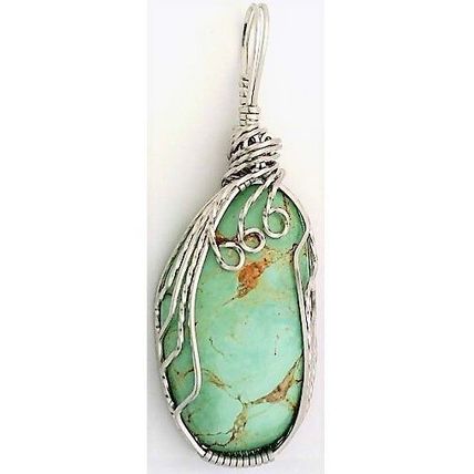 Turquoise Stainless Wire Wrap Gemstone Pendant 31