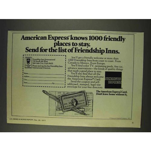 1977 American Express Card Ad - Friendship Inns
