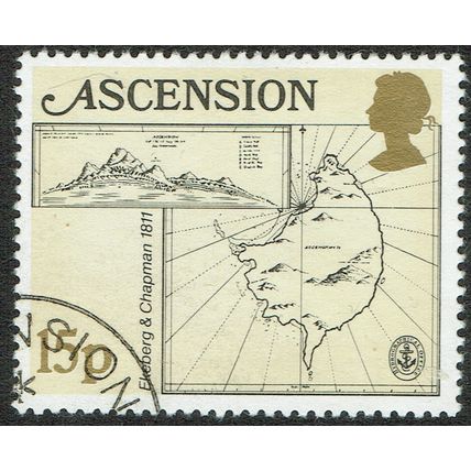 Ascension 1981 Early Maps of Ascension 15p Black Gold and Stone SG299 FU