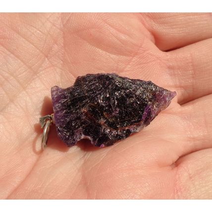 A Amethyst Arrowhead Pendant Stone Bead 1.375 Inch Knapped Craft Jewelry