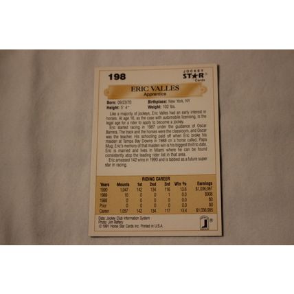 Eric Valles 1991 Jockey Star NO. 198