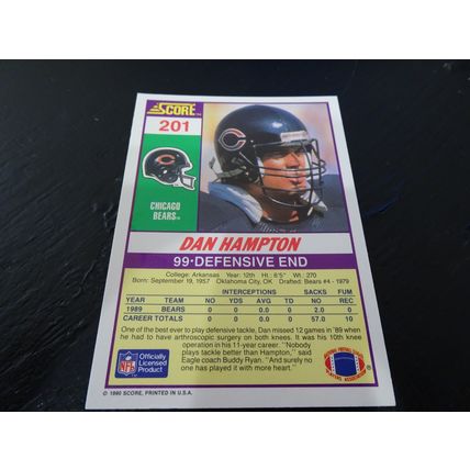 1990 Score Football Card # 201 Dan Hampton Excellent-Mint (6) Chicago Bears