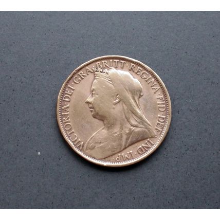 1895 Queen Victoria Great Britain Bronze One Penny Veiled Head