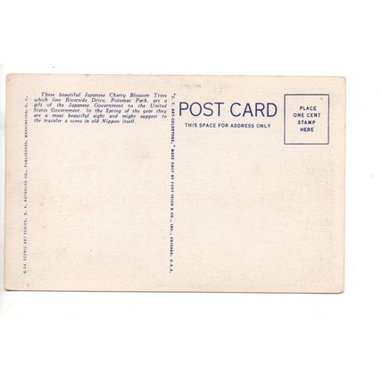 VINTAGE LINEN POSTCARD JAPANESE CHERRY BLOSSOM POTOMAC RIVER WASHINGTON (4053)