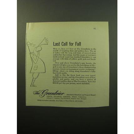 1950 The Greenbrier Resort Ad - Last call for fall