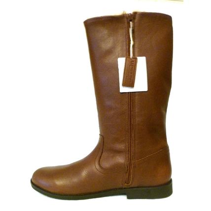 ZARA NIB SIZE 6 BROWN LEATHER KNEE-HI BOOTS FAUX FUR LINED FLAT SIDE ZIPPER