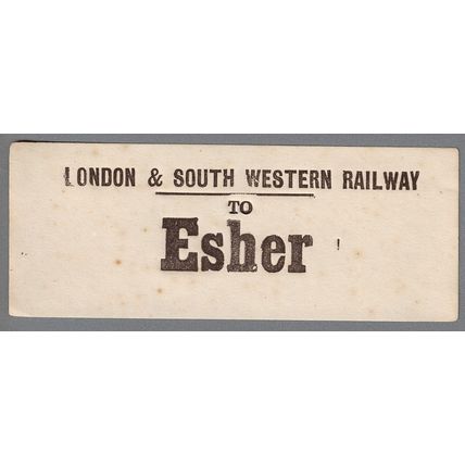 LONDON & SOUTH WESTERN RAILWAY LUGGAGE LABEL - ESHER (Lwr case) Full title
