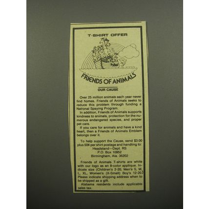 1974 Friends of Animals Advertisement - T-shirt offer