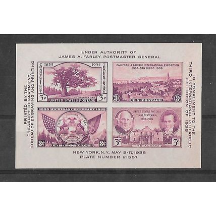 USA Fine Mint 1935 3rd International Philatelic exhibition minature sheet