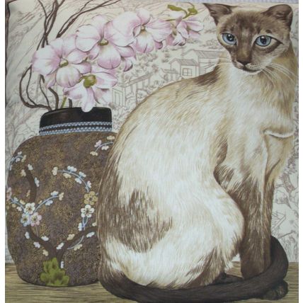 Oriental Cat and Orchid cushion pillow