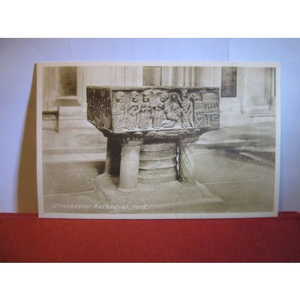 THE FONT, WINCHESTER CATHEDRAL, HAMPSHIRE unused postcard by Frith =