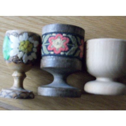 VINTAGE WOODEN EGG CUPS x 3 ASSORTED **GC**