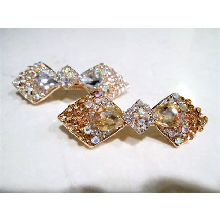 Gold or clear bow shaped crystal hair barrette clip bridal clip bridal barrette