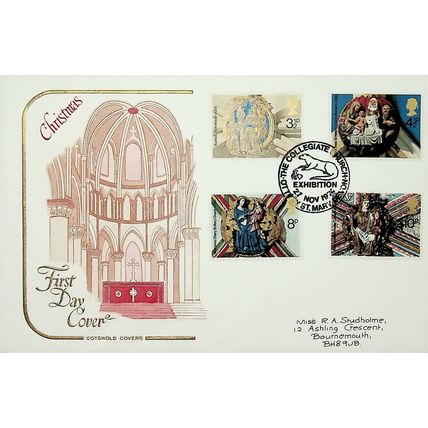 1974 Christmas, Collegiate Church Ottery St Mary Postmark, Cotswold FDC
