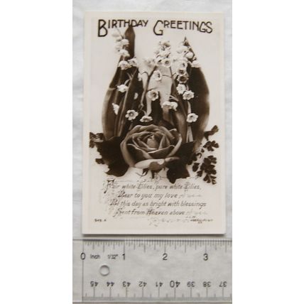 1907 postcard Birthday Greetings - Fair White Lilies....