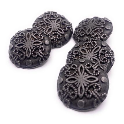 23mm Zinc Alloy Metal Sewing Shank Buttons Round Antique Silver Flower Carved