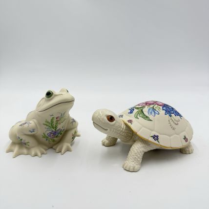Lenox Porcelain Rhyn-Rivet Beside the Brook Frog & Turtle Floral Figurines