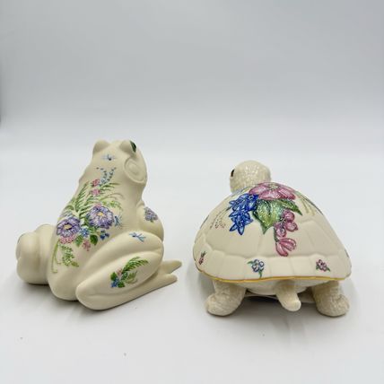 Lenox Porcelain Rhyn-Rivet Beside the Brook Frog & Turtle Floral Figurines