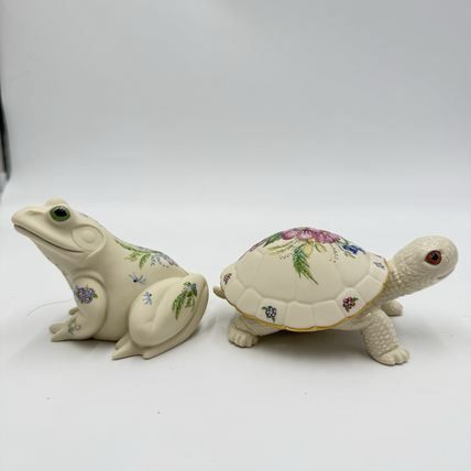 Lenox Porcelain Rhyn-Rivet Beside the Brook Frog & Turtle Floral Figurines