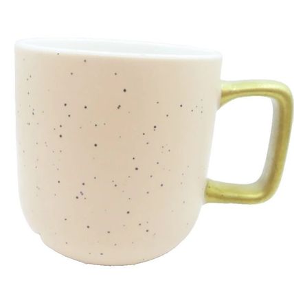 Pink Mug Ceramic 9 CM with Black Dots & Antique Gold Handle Tableware Gift Home