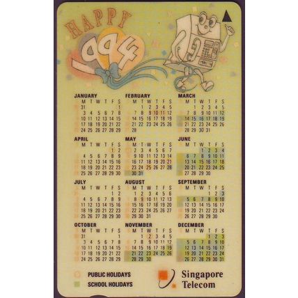 Calendar(93,94,95,96,98) S'pore $5Telephone Card (Used)