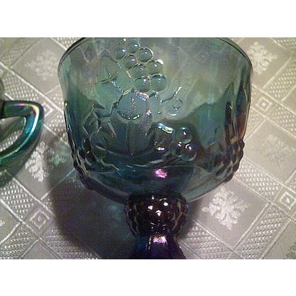 Carnival Glass blue creamer / sugar with tray
