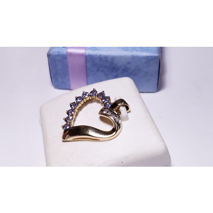Estate .44cttw Natural Tazanite/Diamond Polished 10Kt Y/Gold Heart Pendant#22496