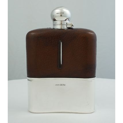 BIG Antique Silver Gilt Glass Pocket Flask, Sheffield 1899, holds 250ml, 604g.
