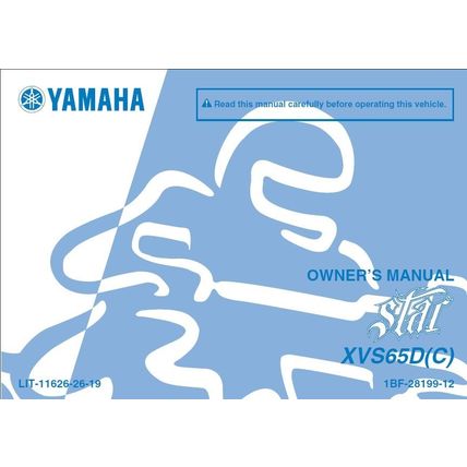 YAMAHA XVS65D V STAR OWNERS MANUAL 2012 MOTORCYCLE 98 PAGES IN ENGLISH