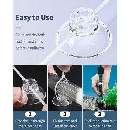 Pawfly 10 Pack Suction Cups with 20 Pieces Adjustable Zip Ties for Aquarium Fish
