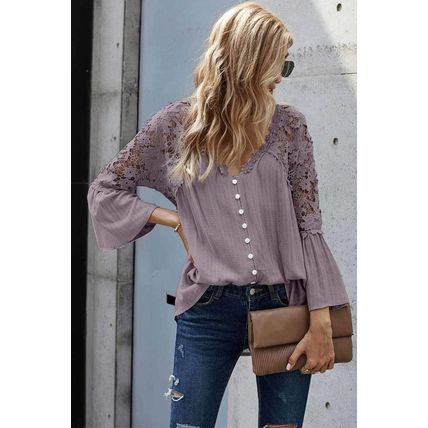 Purple Crochet Lace Button Top