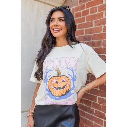 White SPOOKY Pumpkin Print Round Neck Halloween T Shirt
