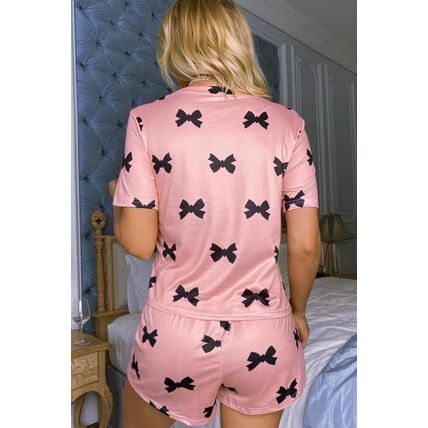 Pink Bow Printed Short 2pcs Lounge Set