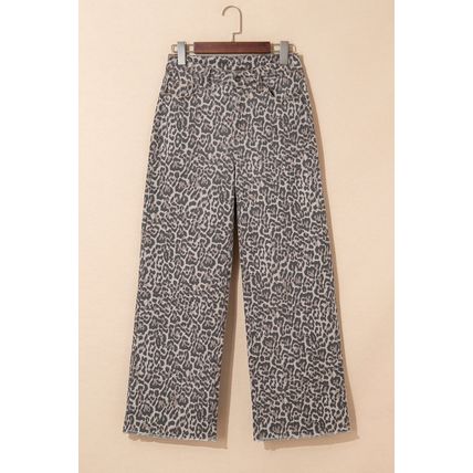 Brown Leopard Frayed Edge Wide Leg High Waist Jeans
