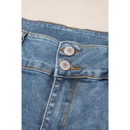 Dusk Blue 2 Button High Waist Piping Trim Bootcut Jeans