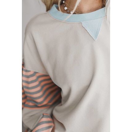 Jet Stream Striped Colorblock Patchwork Drop Shoulder Sweatshirt