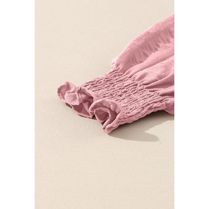 Pink Lace-up Ruched Front Long Sleeve Ruffle Hem Plus Size Midi Dress