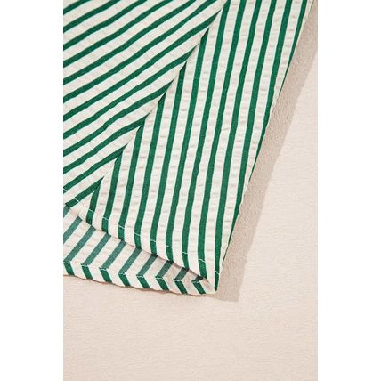 Green Stripe V Neck Zip Front Cinched High Waist Midi Dress