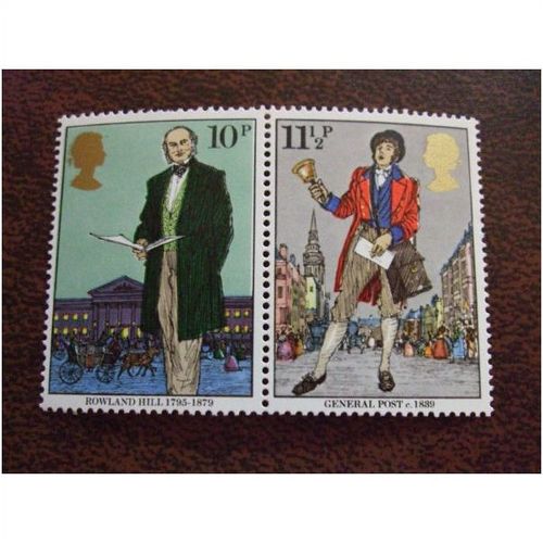 1979 GB Sir Rowland Hill pair of unused mint stamps Miniature sheet Postman