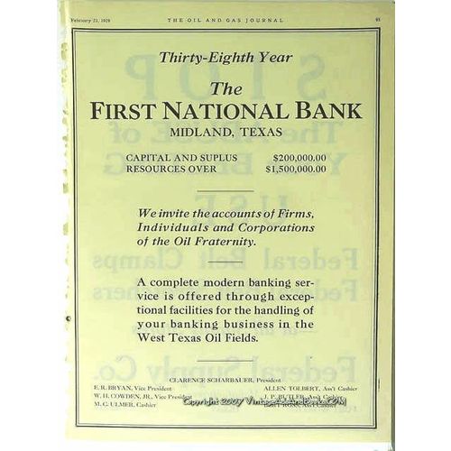 first national bank midland tx 1928 oil industry banking vintage ad