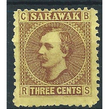 Sarawak 1871 SG2 3c Brown/Yellow Mounted Mint . . ..