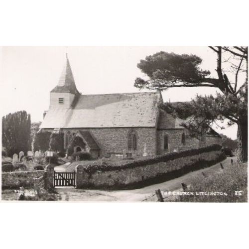 Litlington, E Sussex - St Michael Archangel church, RP postcard by Gouldsmith