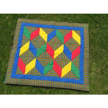 Bright Zig Zag Baby Lap Quilt 0016 39x45 Colorful Stripes Blue Small Quiltpolice