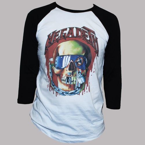 Megadeth 3/4 Sleeve Baseball T-shirt 1980s Thrash Metal ROCK Tee Small S