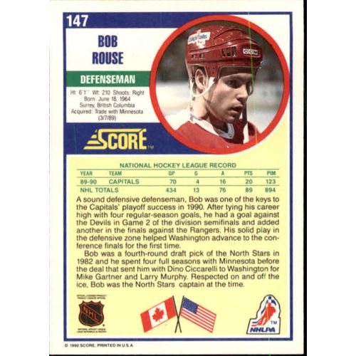 1990/91 Score Hockey Bob Rouse