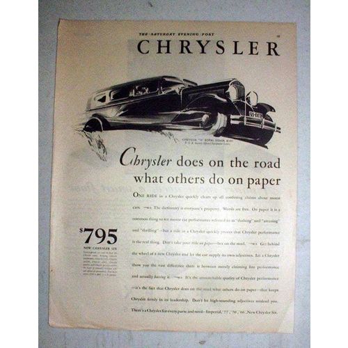 1930 Chrysler 70 Royal Sedan Ad - Does on The Road
