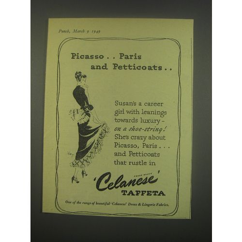 1949 Celanese Taffeta Ad - Picasso.. Paris and Petticoats..